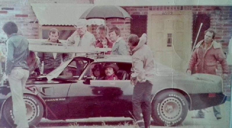 Smokey and the Bandit 2 movie behind the scenes pic with Burt Reynolds and Jerry Reed.