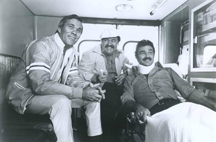 Smokey and the Bandit 2 movie behind the scenes pic with Burt Reynolds, Hal Needham and Dom DeLuise.