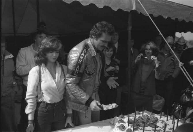 Smokey and the Bandit 2 movie behind the scenes pic with Burt Reynolds and Jerry Reed.