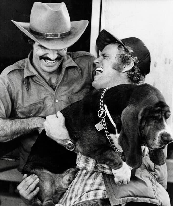 Smokey and the Bandit movie behind the scenes pic with Burt Reynolds, Jerry Reed and Fred.