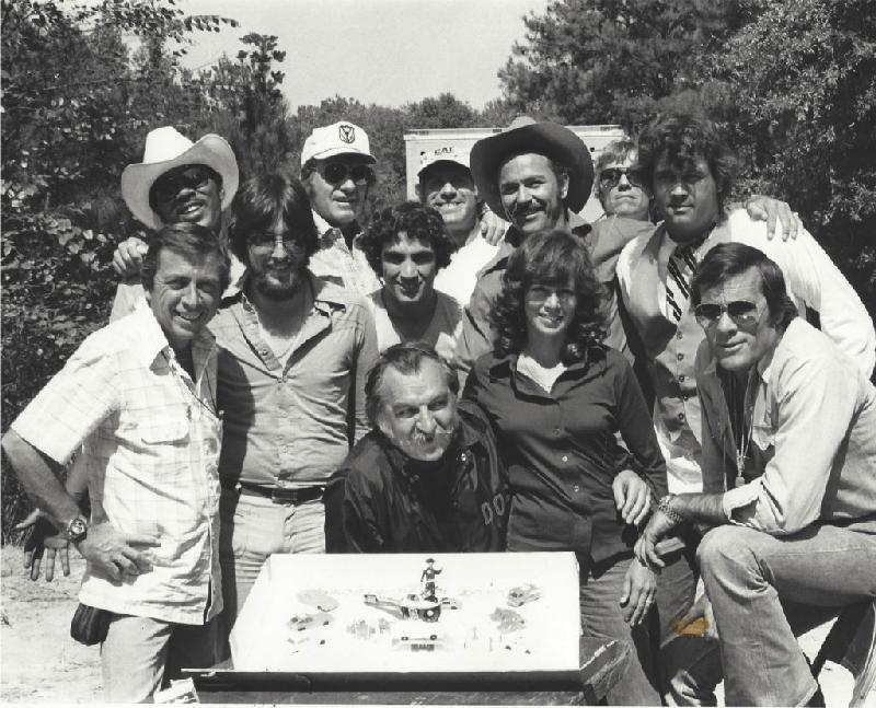 Smokey and the Bandit movie behind the scenes - crew celebrating with a cake.