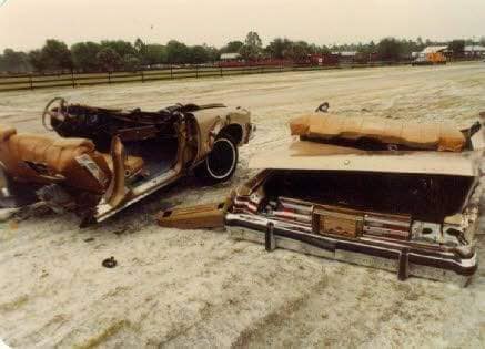 Smokey and the Bandit movie behind the scenes - Buford T. Justice car in 2 pieces.