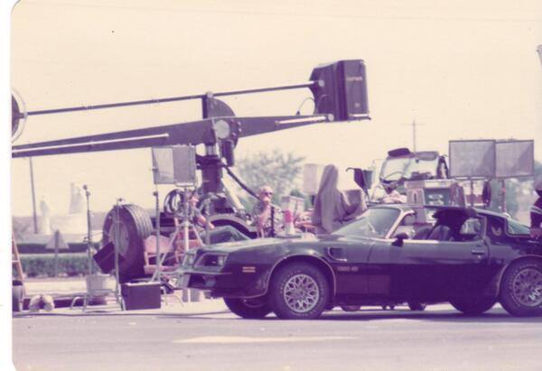 Smokey and the Bandit movie behind the scenes pic with the Trans Am.