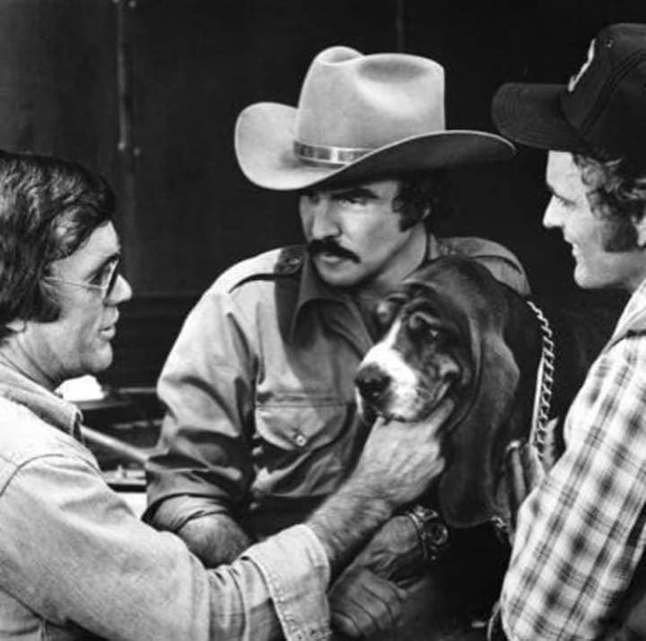 Smokey and the Bandit movie behind the scenes pic with Hal Neeedham, Burt Reynolds and Jerry Reed.