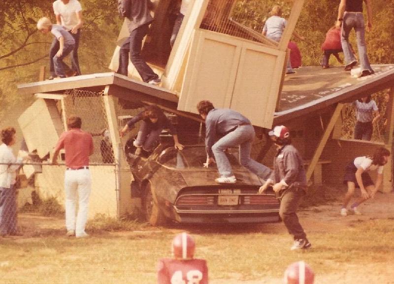 Smokey and the Bandit movie behind the scenes - Trans Am crashes through baseball dugout.