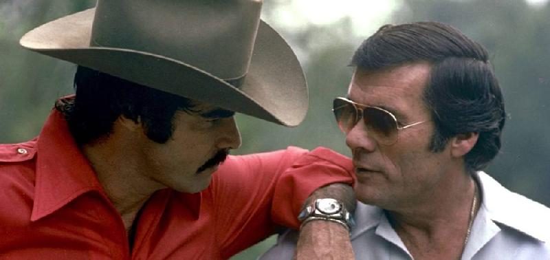 Smokey and the Bandit movie behind the scenes pic with Burt Reynolds and Hal Needham.