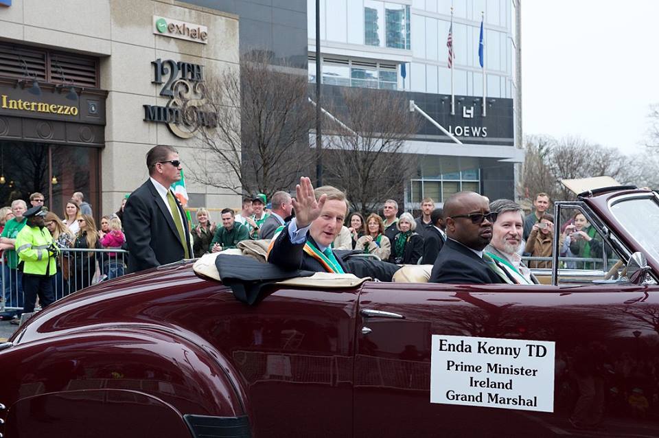 Prime Minister of Ireland Enda Kenny in 1941 Cadillac at Atlanta Saint Patricks Day Parade