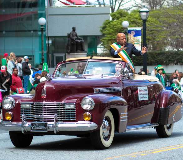 U.S. Congressman John Lewis in 1941 Cadillac at Saint Patricks Day Parade